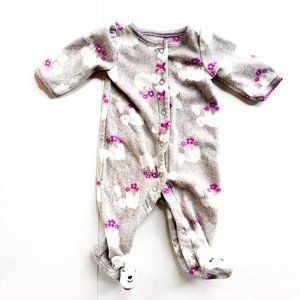 gray footie onesie w/bears, magenta flowers, bows